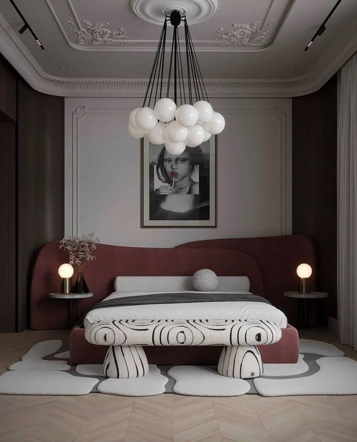 Artistic Designer Bedroom (Maroon & White)
